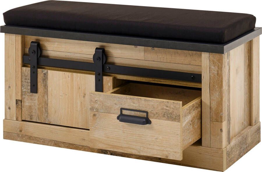 Home affaire Zitbank Sherwood moderne houtdecor met schuurdeurbeslag van metaal breedte 93 cm - Foto 6