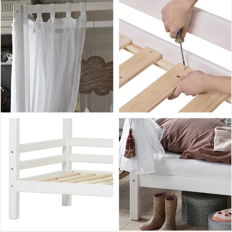 Hoppekids Hemelbed ECO Dream kinder- prinsessenbed 90x200cm H= 182 cm massief grenen