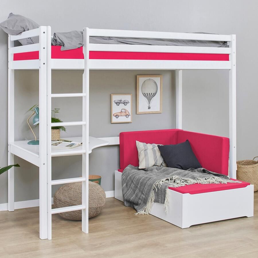 Hoppekids Hoogslaper ECO Dream 90x200 met bureau & loungebank logeerbed Kinderbed van massief hout bank uitschuifbaar tot logeerbed - Foto 6
