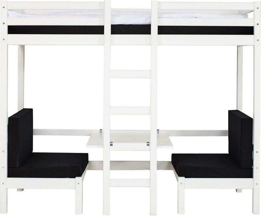 Hoppekids Hoogslaper ECO Dream JUMBO B D H 101 208 170 cm ombouwbaar tot stapelbed met zitgroep matrassen (boven en onder) in zwart massief dennenhout mdf - Foto 3