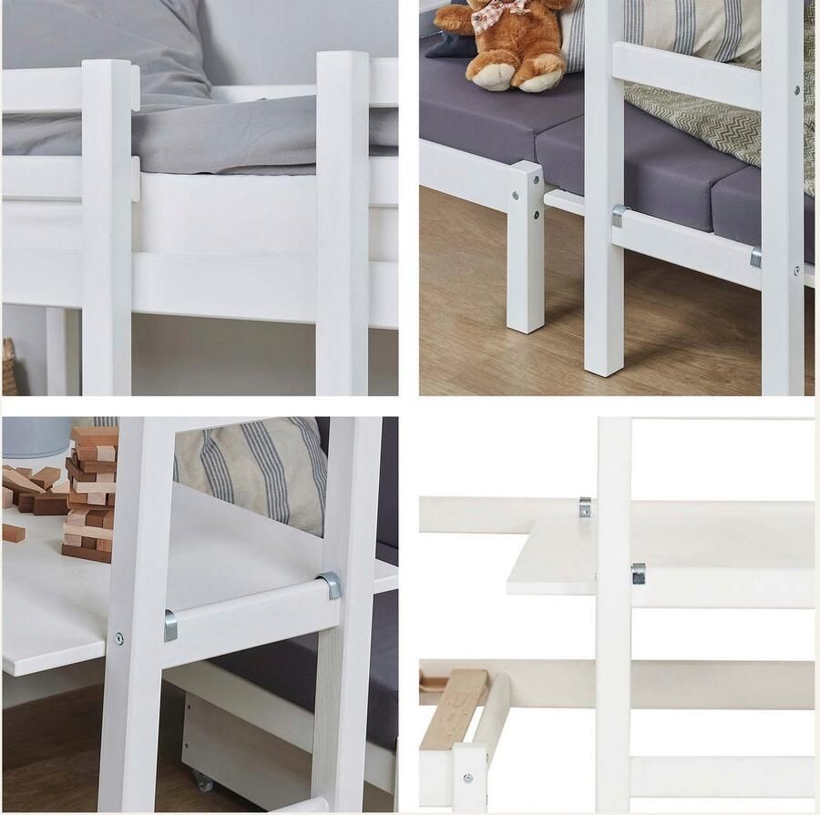 Hoppekids Hoogslaper Kinderbed ECO Dream eenpersoonsbed juniorbed 90x200 5 verschillende kleuren: wit groen blauw roze grijs