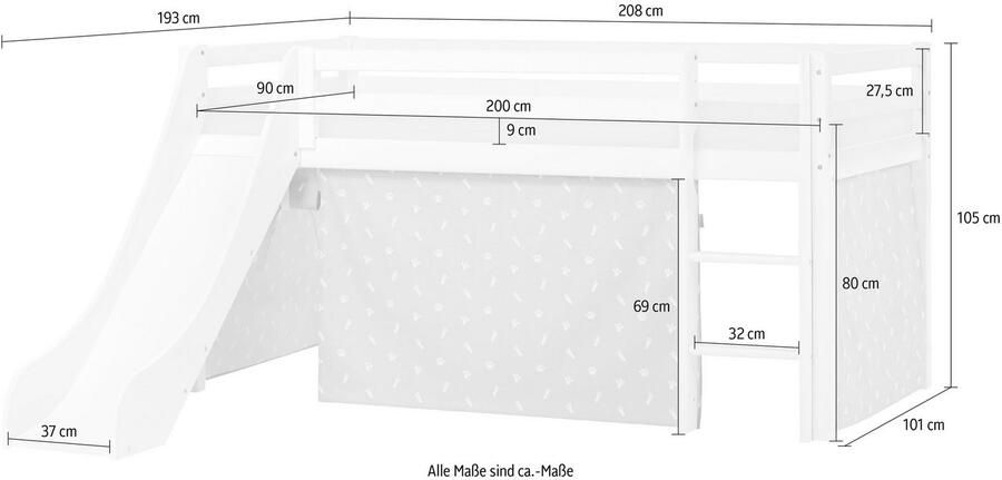 Hoppekids Hoogslaper Pets zilvergrijs Glijbaan & gordijn grijs en veel keus - Foto 4