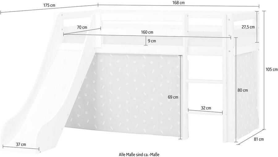 Hoppekids Hoogslaper Pets zilvergrijs Glijbaan & gordijn grijs en veel keus - Foto 4