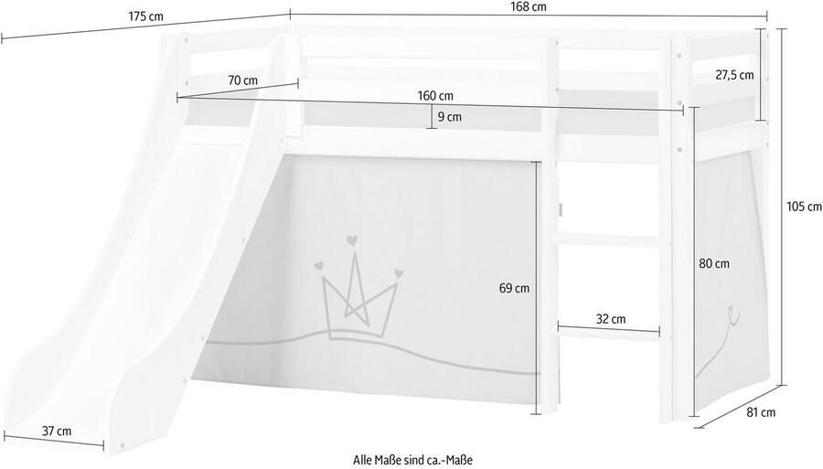 Hoppekids Hoogslaper "Princess" Glijbaan & gordijn roze en veel keus - Foto 5