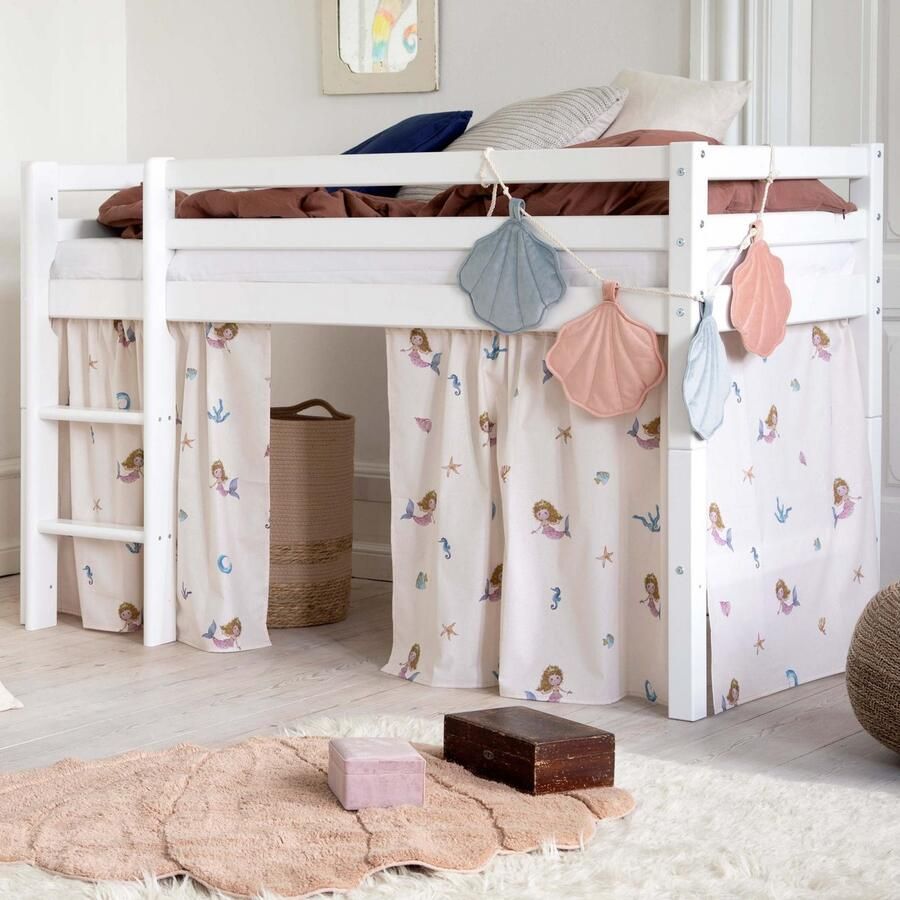 Hoppekids Speelbed ECO Dream hoogslaper om te bouwen tot een eenpersoonsbed Massief houten bed met zeemeermingordijn matras & 2 maten ter keuze