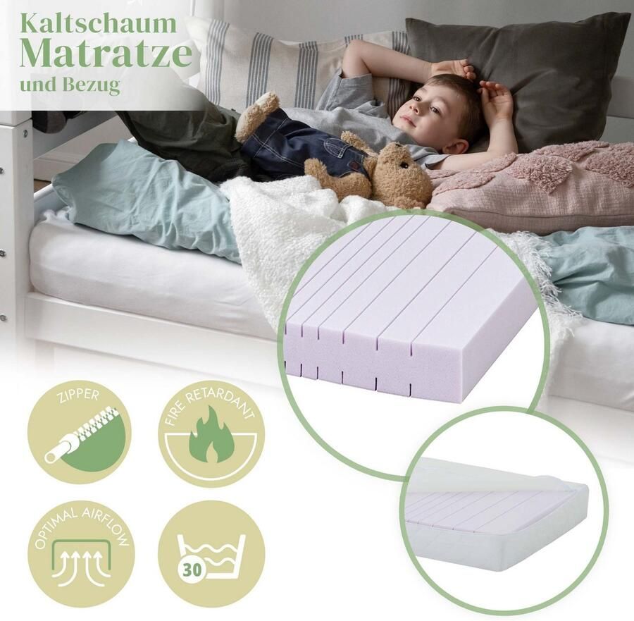 Hoppekids Speelbed ECO Dream hoogslaper deelbaar in 2 eenpersoonsbedden Massief hout naar keuze in 2 afmetingen en 4 kleuren matras ter keuze - Foto 2