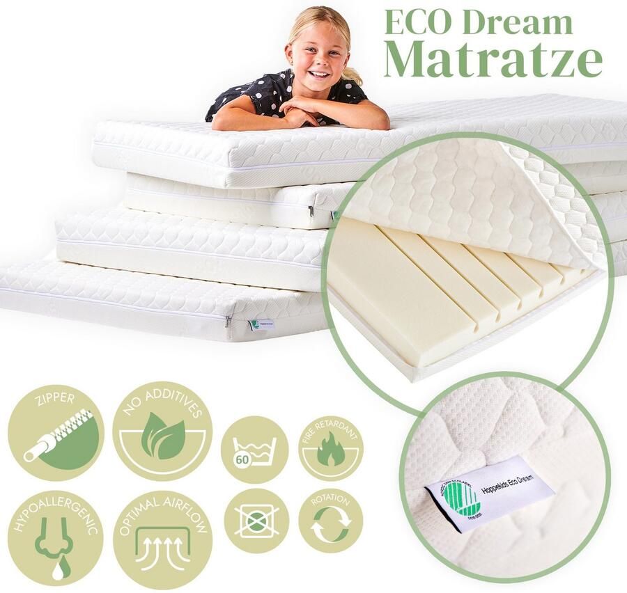 Hoppekids Speelbed ECO Dream hoogslaper deelbaar in 2 eenpersoonsbedden Massief hout naar keuze in 2 afmetingen en 4 kleuren matras ter keuze - Foto 2