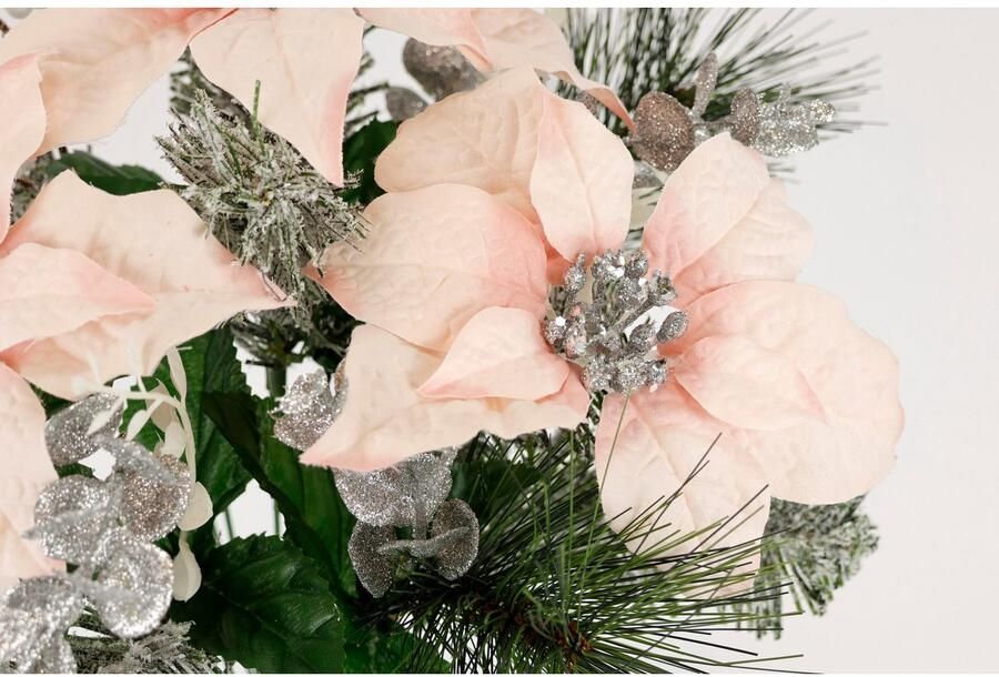 I.GE.A. Boeket kunstbloemen Boeket Poinsettia met dennen takken set van 2 eucalyptus katoen adventdecoratie kerstdecoratie kerstster (2 stuks)