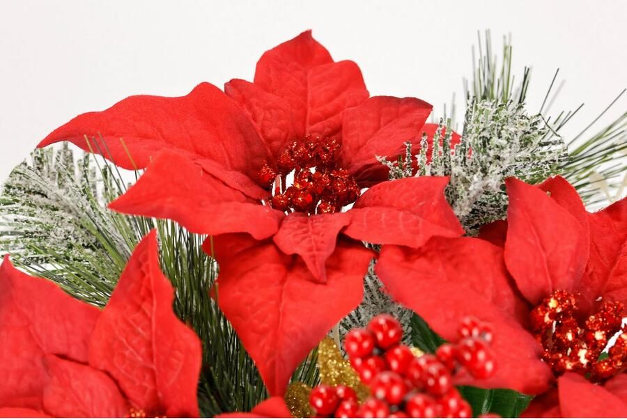 I.GE.A. Boeket kunstbloemen Boeket poinsettia bessen dennentakken set van 2 kerstbloemen kerstdecoratie adventdecoratie kerstster decor (2 stuks) - Foto 2
