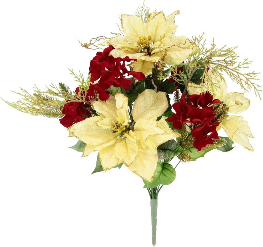 I.GE.A. Boeket kunstbloemen Boeket poinsettia hortensia kerstster kerstdecoratie kunstbloem boeketten (1 stuk) - Foto 3