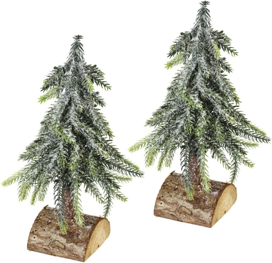 I.GE.A. Deco-boom Kerstdecoratie kerstboom Kunstmatige mini spar met ijs op houten sokkel 25 cm (set 2 stuks) - Foto 5