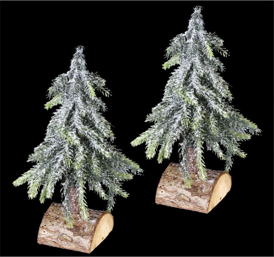 I.GE.A. Deco-boom Kerstdecoratie kerstboom Kunstmatige mini spar met ijs op houten sokkel 25 cm (set 2 stuks) - Foto 3