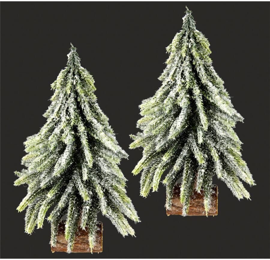 I.GE.A. Deco-boom Kerstdecoratie kerstboom Kunstmatige mini spar met ijs op houten sokkel 25 cm (set 2 stuks) - Foto 2