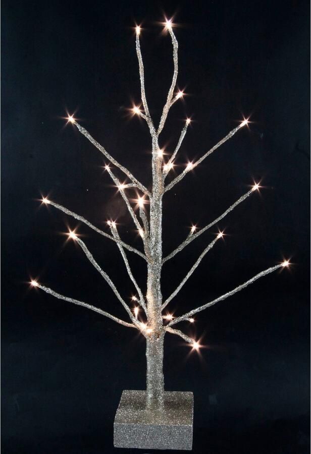 I.GE.A. Deco-boom Kunstmatige kerstboom kerstdecoratie kunstboom met glitter en led verlichting champagnekleur hoogte 65 cm (1 stuk)