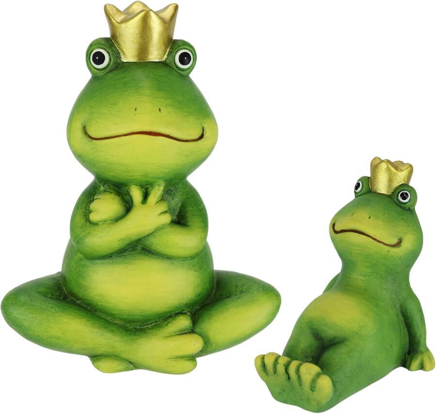 I.GE.A. Decoratief figuur Decoratieve tuinfiguur Froschkönig 2er set kikker met kroon tuindecoratie dierenfiguur decoratieve standbeeld tuinfiguur (2 stuks) - Foto 2