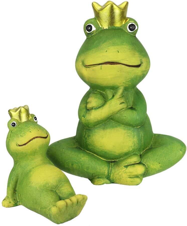 I.GE.A. Decoratief figuur Decoratieve tuinfiguur Froschkönig 2er set kikker met kroon tuindecoratie dierenfiguur decoratieve standbeeld tuinfiguur (2 stuks)