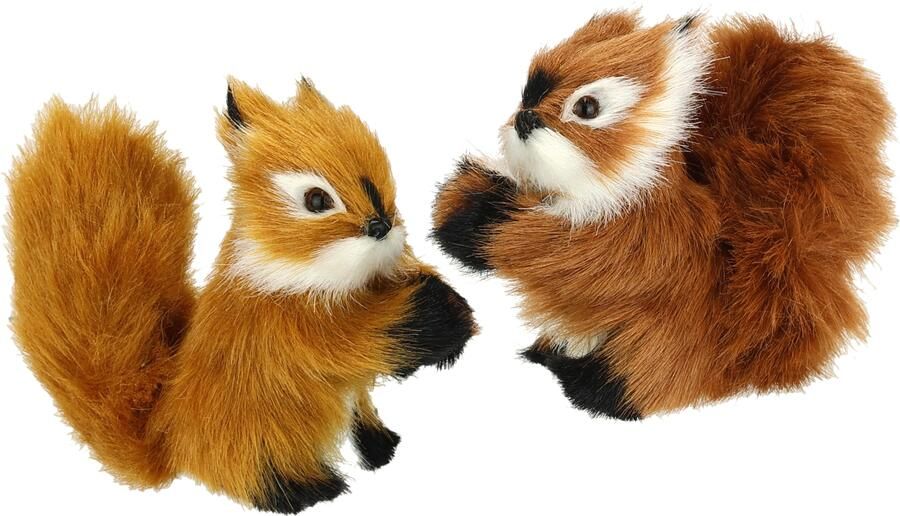 I.GE.A. Decoratief figuur Dierfiguur mini eekhoorn 2-delige set van kunstbont standbeelden ornamenten pluche dier (2 stuks) - Foto 2