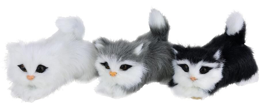 I.GE.A. Decoratief figuur Dierfiguur mini katten 3-pack Kunstbont standbeeld ornament decoratiedier decoratief object pluche dier (3 stuks)