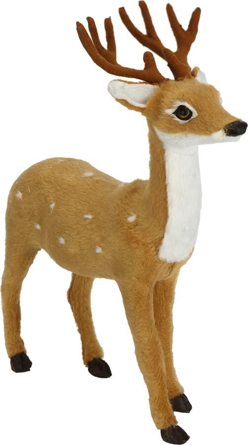 I.GE.A. Decoratief figuur Dierfiguur ree van kunstbont Bosdier standbeeld ornament knuffeldier kerstdecoratie winterdecoratie pluche dier (1 stuk) - Foto 4