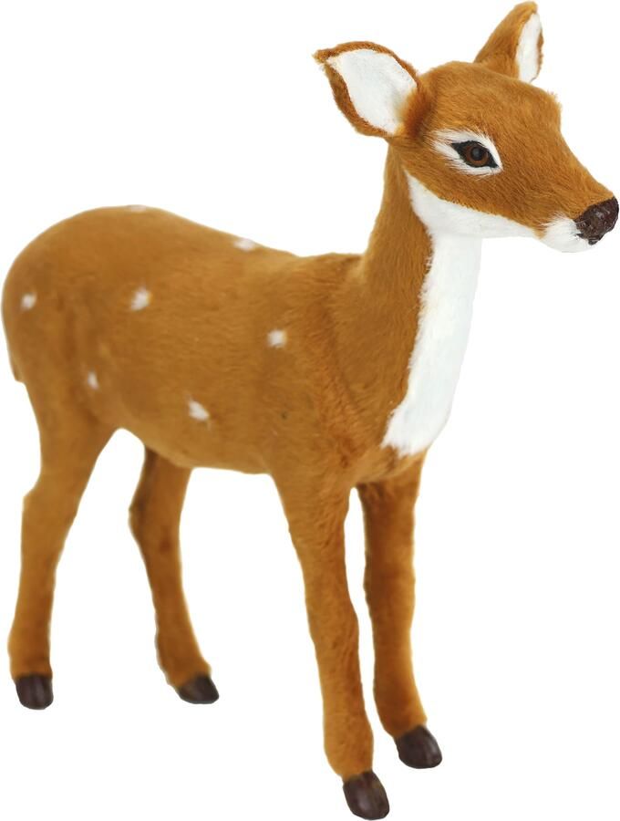 I.GE.A. Decoratief figuur Dierfiguur ree van kunstbont Realistisch bosdier standbeeld ornament knuffeldier kerstdecoratie (1 stuk) - Foto 4