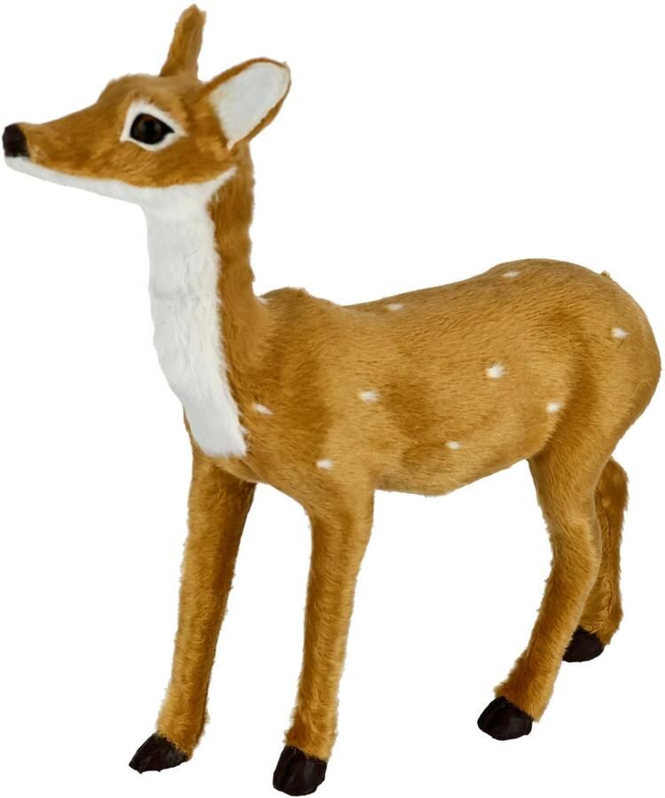 I.GE.A. Decoratief figuur Dierfiguur ree van kunstbont Realistisch bosdier standbeeld ornament knuffeldier kerstdecoratie (1 stuk) - Foto 2