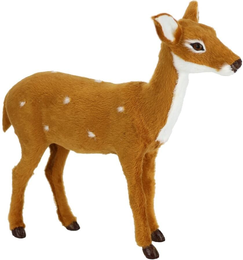 I.GE.A. Decoratief figuur Dierfiguur ree van kunstbont Realistisch bosdier standbeeld ornament knuffeldier kerstdecoratie (1 stuk)