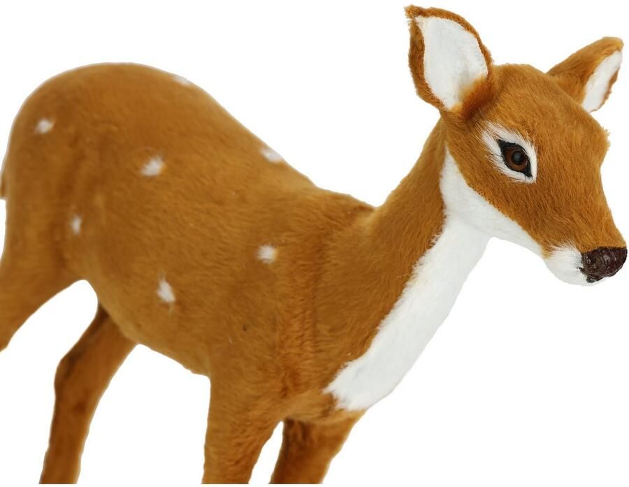 I.GE.A. Decoratief figuur Dierfiguur ree van kunstbont Realistisch bosdier standbeeld ornament knuffeldier kerstdecoratie (1 stuk) - Foto 3