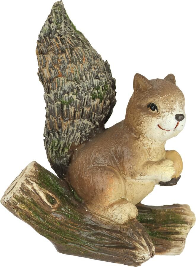 I.GE.A. Decoratief figuur Eekhoorn op boomstam Dierfiguur tuin decoratie herfstdecoratie winterdecoratie standbeeld dierfiguur sculptuur (1 stuk) - Foto 4
