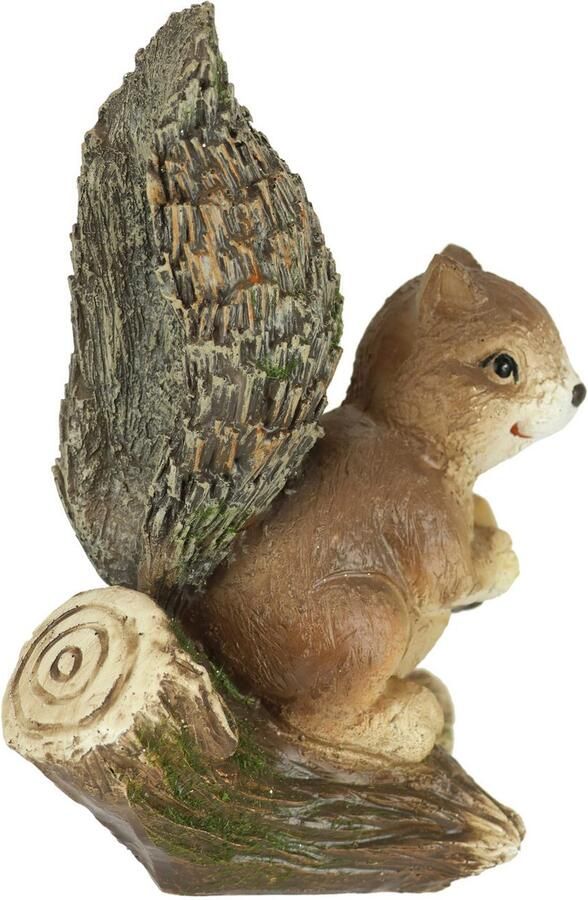 I.GE.A. Decoratief figuur Eekhoorn op boomstam Dierfiguur tuin decoratie herfstdecoratie winterdecoratie standbeeld dierfiguur sculptuur (1 stuk) - Foto 2