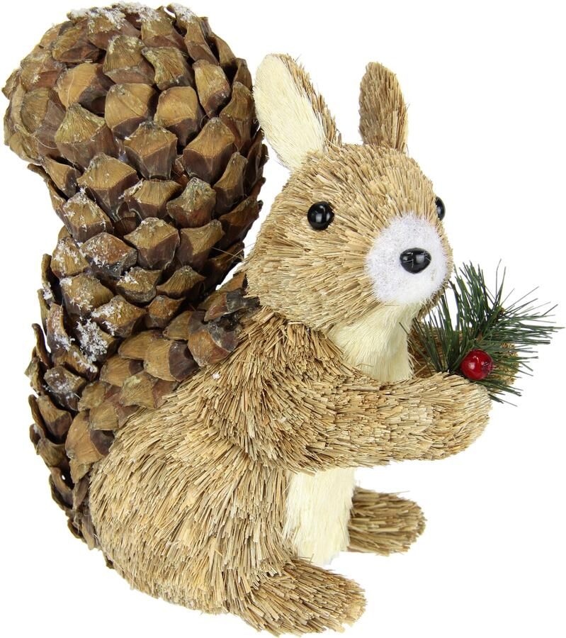 I.GE.A. Decoratief figuur Eekhoorntje Van riet dierfiguur standbeeld herfstdecoratie winterdecoratie kerstdecoratie (1 stuk) - Foto 4