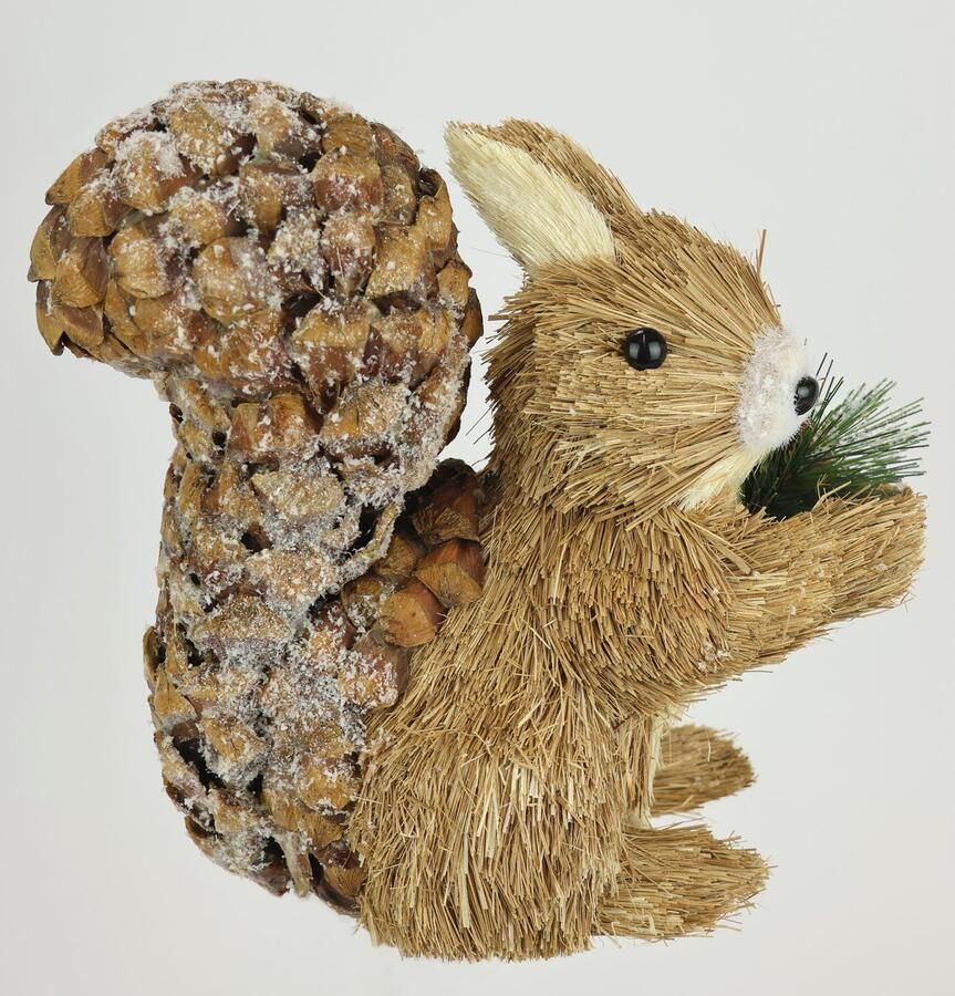 I.GE.A. Decoratief figuur Eekhoorntje Van riet dierfiguur standbeeld herfstdecoratie winterdecoratie kerstdecoratie (1 stuk)