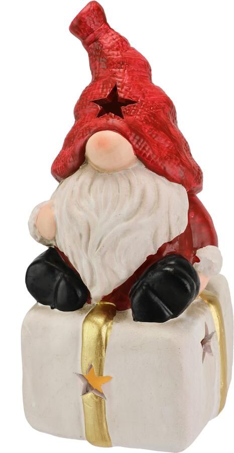 I.GE.A. Decoratief figuur Kabouter op cadeau Met LED-licht decor kerstdecoratie verlicht figuur standbeeld sculptuur (1 stuk)