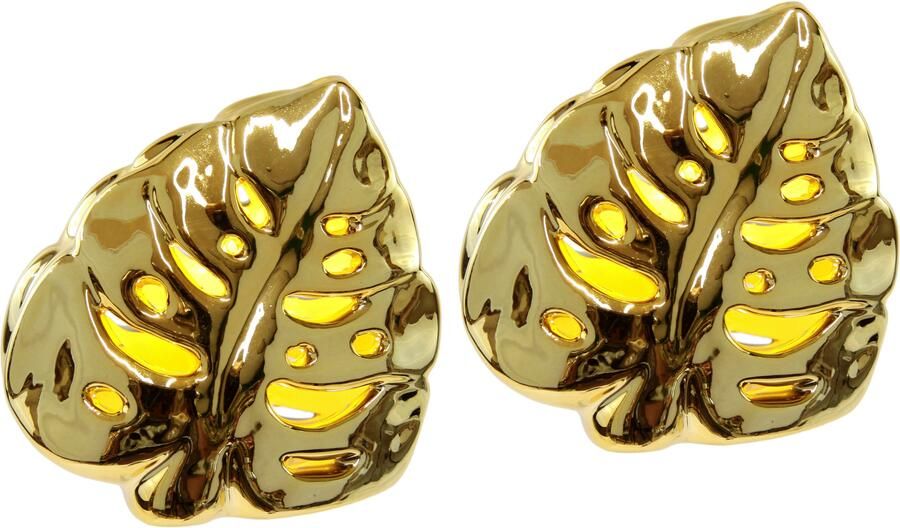 I.GE.A. Decoratief figuur LED-decoratieblad van keramiek Decoratief object beeld cadeau-idee 2-delige set zilverkleur (2 stuks)