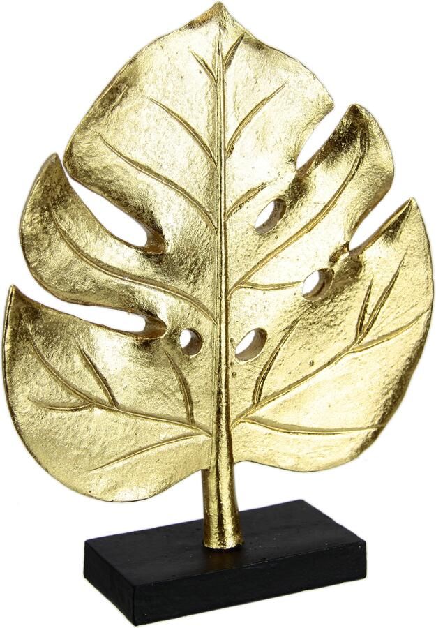 I.GE.A. Decoratief figuur Splitphilo-blad standbeeld Blad sculptuur figuur sculpturen bladeren decoratie ornament cadeau goudkleur (1 stuk)
