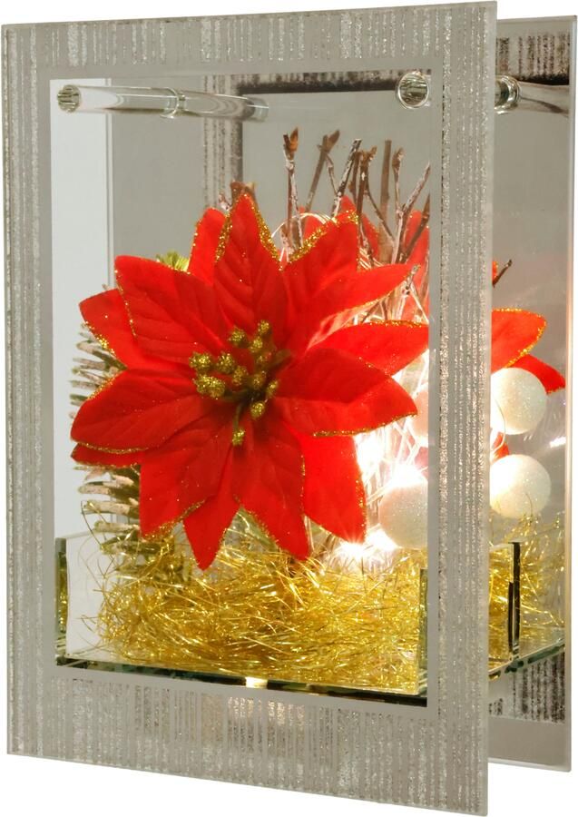 I.GE.A. Decoratief led-figuur Decoratieobject van glas met LED-licht Met kerstster engelenhaar dennen groen kerstdecoratie decor cadeau (1 stuk) - Foto 2