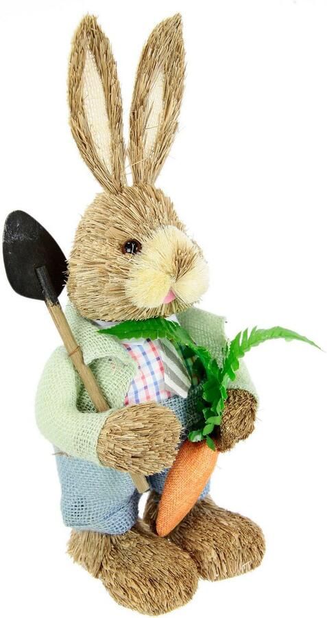 I.GE.A. Decoratief object Haas Met wortel van bast paashaas decoratie paasdecoratie lente figuur - Foto 2