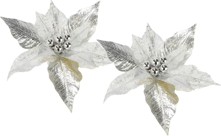I.GE.A. Decoratieve hanger Poinsettia op clip 2-delige set 28cm kunst kerstster goudkleurige kerstbloem (2 stuks) - Foto 3