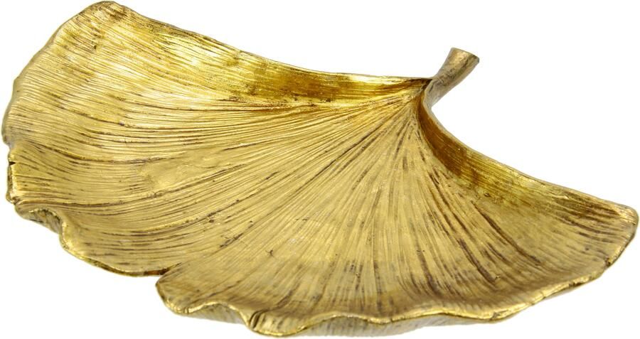 I.GE.A. Decoratieve Schaal ginkgo blad van polyresin Dienblad serveerblad tafelversiering decoratieschaal sieradenblad decoratie goudkleur (1 stuk)