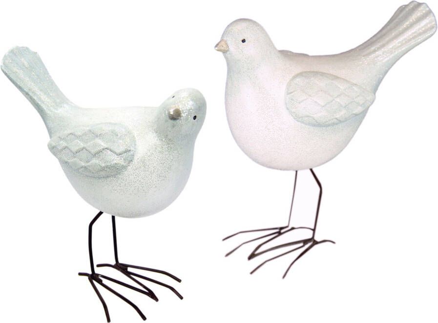I.GE.A. Kerstfiguur Vogel aus Terrakotta mit Glitzer 2er Set weiß Höhe ca. 18 cm (set 2 stuks) - Foto 2