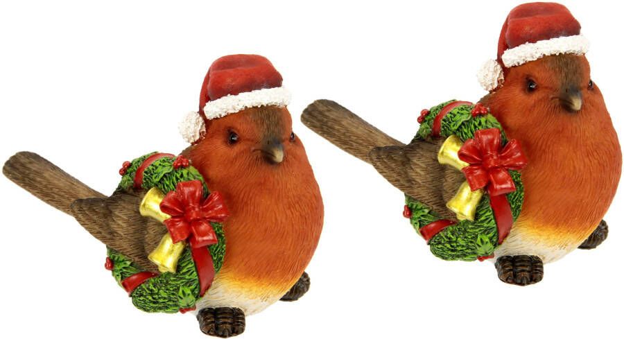 I.GE.A. Kerstfiguur Weihnachtsvogel mit Kranz und Mütze 2er Set Höhe ca. 10 cm (set 2 stuks) - Foto 1