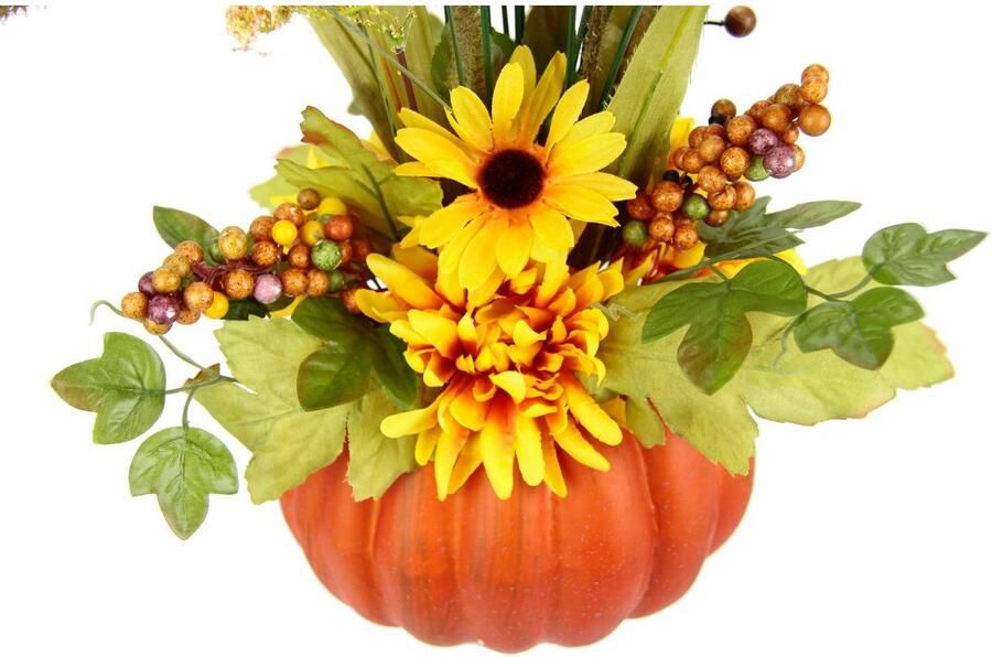 I.GE.A. Kunstbloem Arrangement van dahlia s bessen grassen in pompoen Arrangement met kunstbloemen decoratie herfstdecoratie (1 stuk) - Foto 3