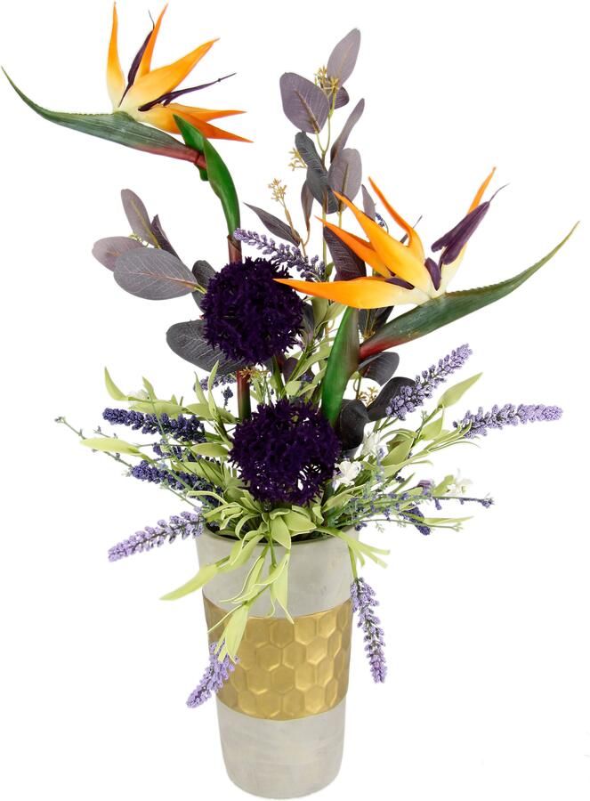 I.GE.A. Kunstbloem Arrangement van strelitzie allium en lavendel (1 stuk)