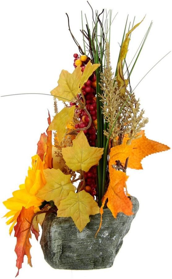 I.GE.A. Kunstbloem Arrangement van zonnebloemen op steen Kunstmatige bloemen herfstdecoratie decoraties voor Halloween (1 stuk) - Foto 4