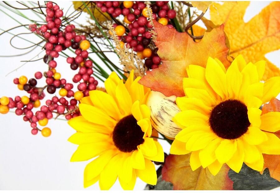 I.GE.A. Kunstbloem Arrangement van zonnebloemen op steen Kunstmatige bloemen herfstdecoratie decoraties voor Halloween (1 stuk) - Foto 3