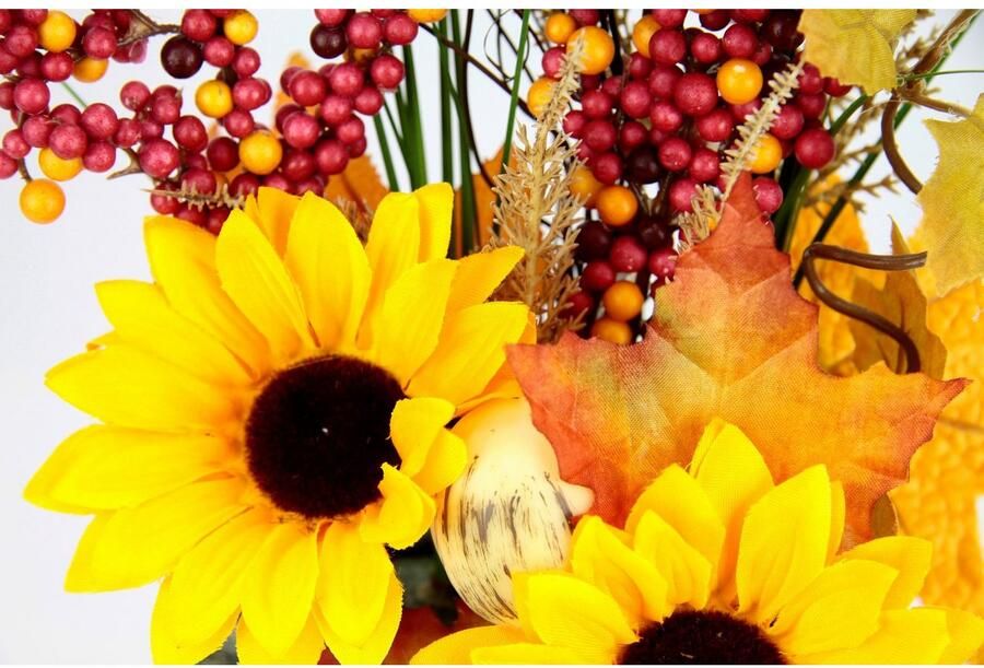 I.GE.A. Kunstbloem Arrangement van zonnebloemen op steen Kunstmatige bloemen herfstdecoratie decoraties voor Halloween (1 stuk) - Foto 4