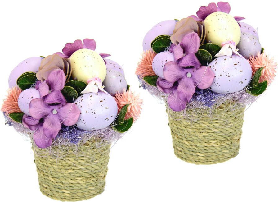I.GE.A. Kunstbloem Bloemstuk van bloemen eieren In pot set van 2 bloemstukje (2 stuks) - Foto 1
