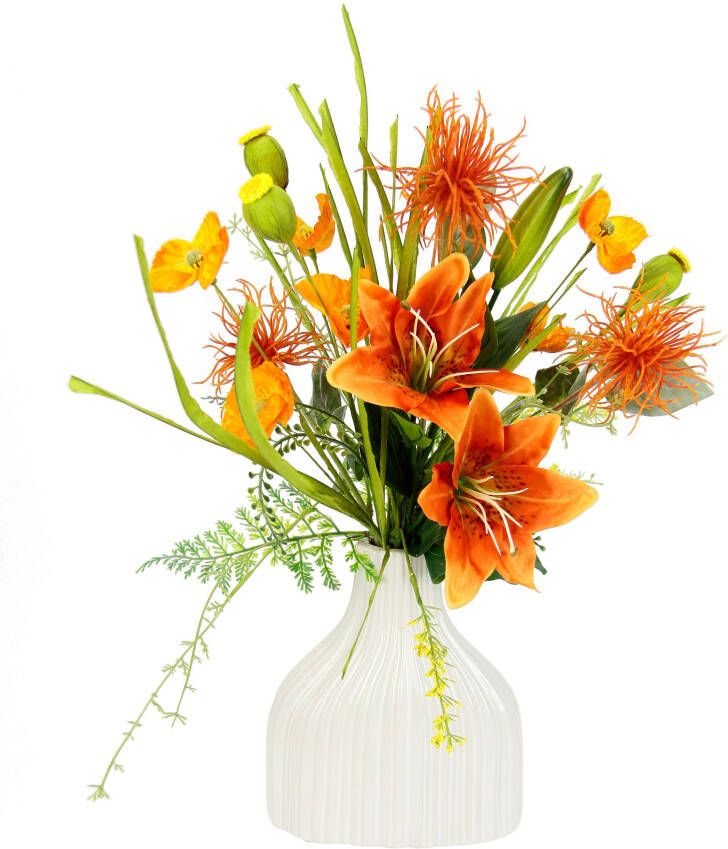 I.GE.A. Kunstbloem Blumenarrangement aus Lilien und Mohnblumen in Vase aus Keramik (1 stuk) - Foto 1