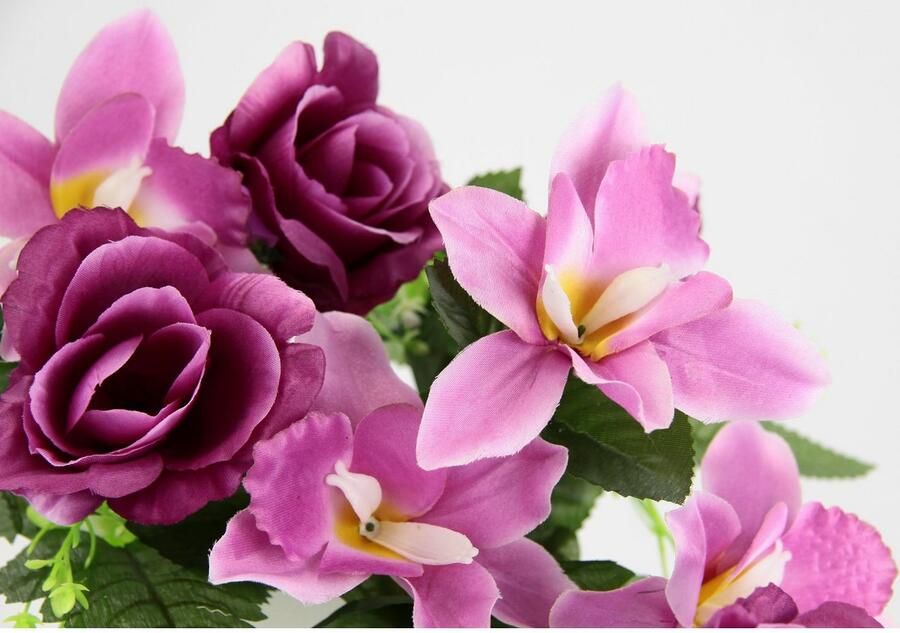 I.GE.A. Kunstbloem Boeket van orchideeën en rozen 2-delig set kunstbloemenboeket om neer te leggen of neer te zetten kunstbloemen (2 stuks) - Foto 4