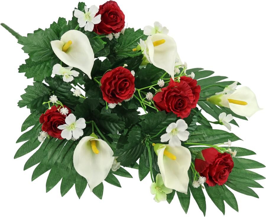 I.GE.A. Kunstbloem Decoratie met kunstrozen en calla Grafdecoratie begraafplaats arrangement bloem zijden bloem bloemen (1 stuk) - Foto 2