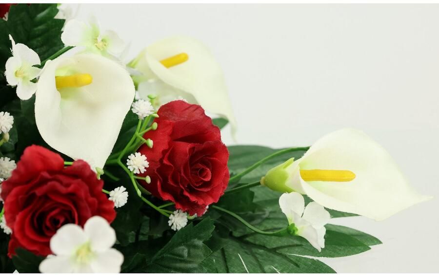 I.GE.A. Kunstbloem Decoratie met kunstrozen en calla Grafdecoratie begraafplaats arrangement bloem zijden bloem bloemen (1 stuk)
